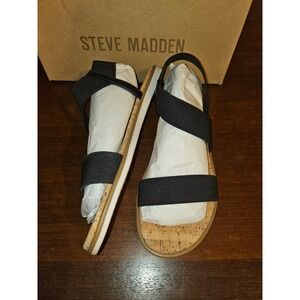 Steve Madden Womens Sz 9.5 Black Elastic Straps Slingback Sandals New